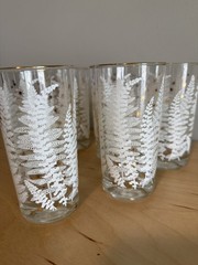 Vintage Libbey “Frosty Pines” Tumbler, Gold Rims 16 oz, Set of 6