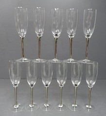 Crate & Barrel Lot of 11 Silver Stem Champagne Flute Glasses 605-743