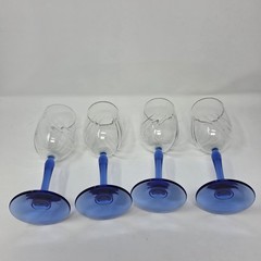 Libbey Crystal Blue Water Wine Goblets Arby’s Drape Optic Blue Stem Gold Trim