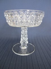 VINTAGE EAPG CLEAR GLASS 3 MOLD CRYSTAL COMPOTE GEM STONE PANEL DESIGN