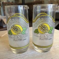 2 Country Time Lemonade Glasses Drinking Beverage Advertisement Vintage