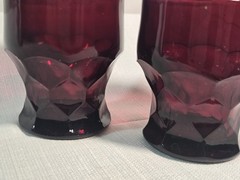 Vintage Ruby Red Georgian Juice Glasses Honeycomb 3″ Anchor HOCKING Set Of 2