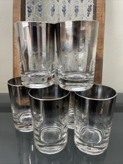 6 MCM Vitreon Queens Atomic Starburst Lusterware Silver Ombré Small Glass 3.5”