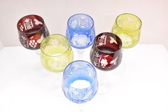 VTG SET 6 BOHEMIAN CZECH CUT TO CLEAR CRYSTAL HOCK WINE GLASSES GOBLETS