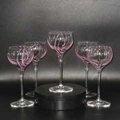 Vintage Caithness S/5 Crystal Panache Pink/White Swirl Wine Glass 6-1/4″