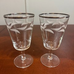 Crystal D Arques etched laurel leaf wine water goblets platinum rim MCM