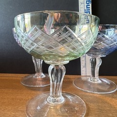 VTG.*Champagne/Sherbet Glasses *cut Diamond Pattern *various Pastel Colors