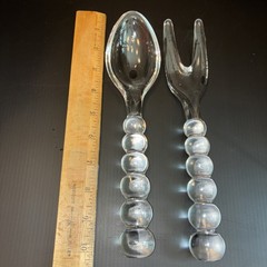 Vtg Imperial Glass Clear Fork & Spoon Candlewick Salad Serving Set MCM 60-70’s