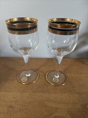 Same Cristallerie Vintage Set Of 2 Wine Glasses Gold Rim