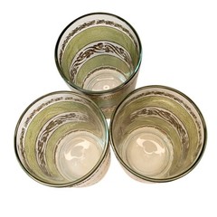 Culver Starlyte Highball Glasses Green Clear 22K Gold Three 5.5″ X 2.5″ VTG MCM