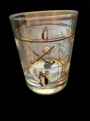 Set of 2 Vintage Culver USA Golf Glass Cocktail Gold Fairway MCM Old Fashioned