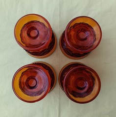 Vintage 4 Indiana Amber Gold / Whitehall Colony Juice Tumblers Diamond Pattern