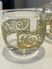 MCM Culver Toledo Roly Poly Barware 22K Gold SET 4 vintage Glasses Old Fashion