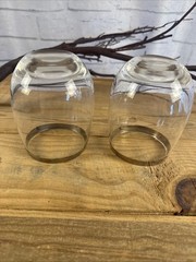2 pc Set of MCM Roly Poly Cocktail Bar Lowball Glasses 4.25” Silver Rim