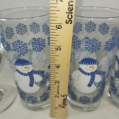 Vtg Set of (2) Libbey Snowmen & Blue Snowflakes 7” Tea glasses and (4) tumblers