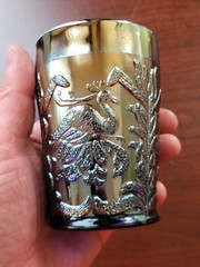 Silvery Bue Fenton Carnival Glass Fluffy Peacock Pattern Tumbler
