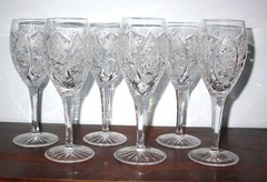 Vintage Deep Cut Star Pattern French Crystal Cordial or Wine Glasses Set Of 6
