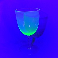 Vintage Uranium Glass Wine Goblet Teal Green Optic Bowl Twisted Clear Stem UV