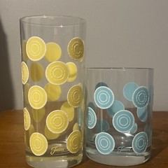 Fiesta Homer Laughlin Tumbler And Juice Glass Circles Yellow And Turquoise Pair