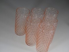 Set of 6 Vintage Deco MacBeth-Evans MacHOB pink glass Ice Tea Tumblers c.1928