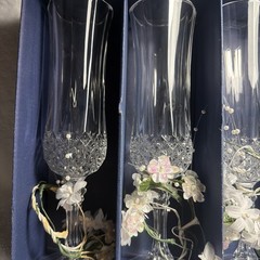 Vtg Longchamp 24% Lead Crystal champagne wine glass flutes (4) In Orig Box