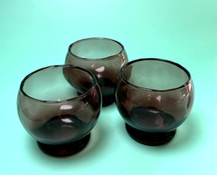 Set 3 Vintage MCM Purple Amethyst Glass Roly Poly Glasses Votive Candle Holders