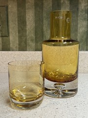 Krosno Poland Bedside Carafe Tumble Up Amber Bubble Blown Base With Sticker READ