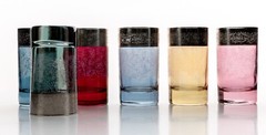Six Multi-Color Vetri Di Firenze Silver Rim Etched Juice Glasses 4in Used Italy