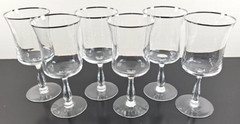 6 Noritake Rhythm Clear Water Goblets Set Vintage Platinum Trim Stemware Bar Lot