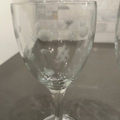2 Standard Glass Co Criss Cross & Punties Etched Tall Water Goblet
