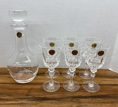 Cristal D’ Arques Decanter + Fontainebleau Water Goblet Set Of 6 Lead Crystal