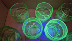 VTG Anchor Hocking Uranium Glass Georgian Honeycomb Tumblers Green 4oz Set of 7