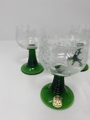 Vintage Green Etched Cordials Wittig Crystal 1919 ERWI Hadamar 4.5″ Tall RARE