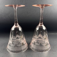 Tiffin Franciscan Pink Goblets Water Wine Etched 6.5” Depression Vintage Set / 2