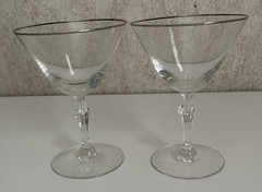 Fostoria Crystal Champagne Glass Engagement Pattern Platinum Rim 6.5” Set of 2