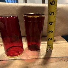 Ruby Glass Tumbler Set of 2 with Gold Rim, Red, 6″ Tall, Glossy Finish