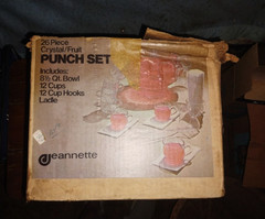 Jeannette 26pc Glass Punch Bowl Set 2 1/2 qt, 12 Cups & 12 Hooks Clear