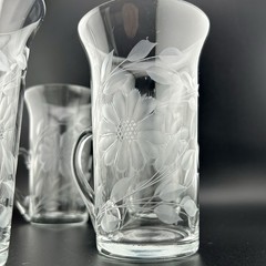 WJ Hughes Corn Flower Imperial 5″ Handled Tumblers Set 5 12 Petal Antique