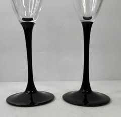 Champagne Flutes 2 Wine Glasses Luminarc France Black Stem Optic Swirl Glass MCM