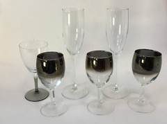 Silver Wine Glass Clear Mirror Smoke Gray Table Glass Stemware Stem Vtg Lot of 6
