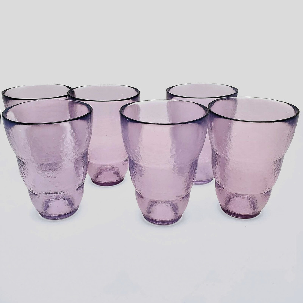 Purple Cocktail Glasses Water Tumblers Textured Flared Amethyst Lilac Set of 6