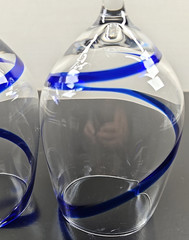 (2) Pier 1 Swirline Cobalt Water Goblets Set Elegant Blue Swirl Stemware Bar Lot