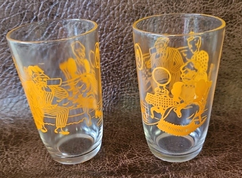 Pair Of Hazel Atlas Swanky Swigs Bustling Betsy Juice Glass Orange