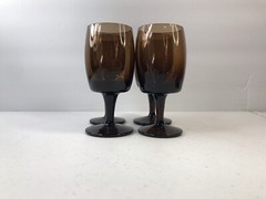 Two 2 MCM Gorham Crystal Accent Brown Wine Glasses 6 oz