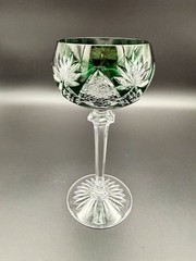 Val Saint Lambert Berncastel Cut To Clear Crystal Wine Hock Dark Green Signed