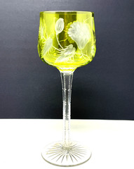 Beautiful Art Nouveau Chartreuse Etched Glass Wine Stem Antique Notched Stem