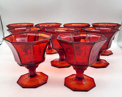 9 Nine Independence Glass Amberina Ruby Red Octagonal Dessert 4″ Sherbet Glasses