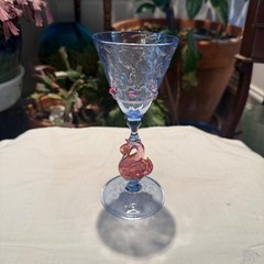 Salviati Murano Swan Stemmed Wine Glass Pink Aventurine Blue Glass Barware VTG