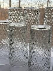 6 Vintage XL Quilted Diamond Cut Ice Tea Tumblers, Anchor Hocking 7.5” Glasses