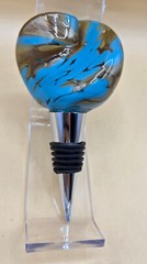 James Hayes Abstract Blown Glass Wine Stopper, Heavy, Blue & Brown EXCELLENT